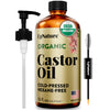 UpNature Organic Castor Oil in Glass Bottle (16 oz) 100% Pure Cold Pressed Unrefined Castor Oil for Hair Growth Support – Eyebrow Eyelash Growth Serum (Hexane Free)