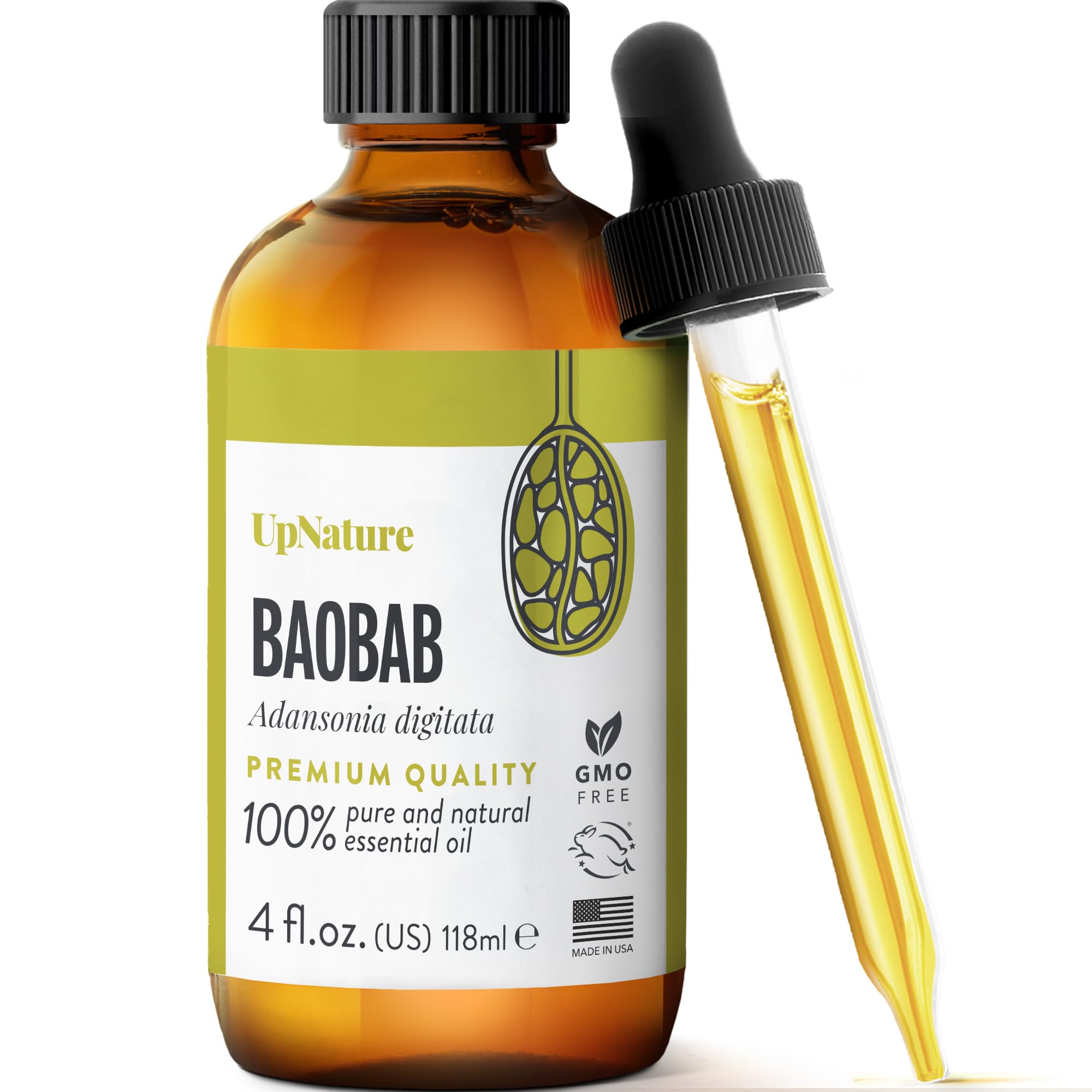 Baobab Oil 4oz  100% Pure & Natural Baobab Oil - Baobab Essential Oil for Healthy Skin Nails, Hair Growth Oil, Face Oil Body Oil- Carrier Oil for Essential Oils - Premium Quality, Therapeutic Grade