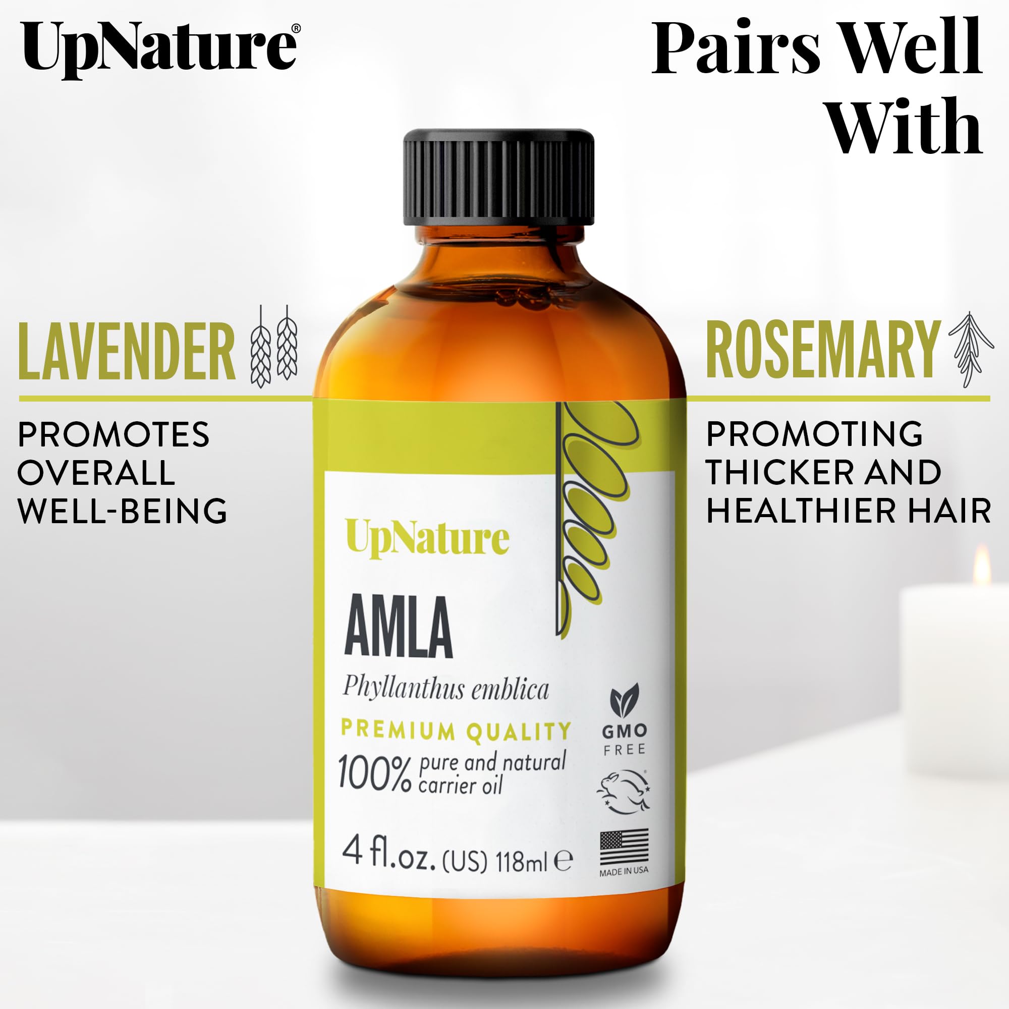 UpNature Amla Oil 4oz   Amla Hair Oil - Promotes Hair Growth, Great for Itchy Scalp, Prevents Dandruff - Therapeutic Grade Essential Oil for Hair, Non-GMO