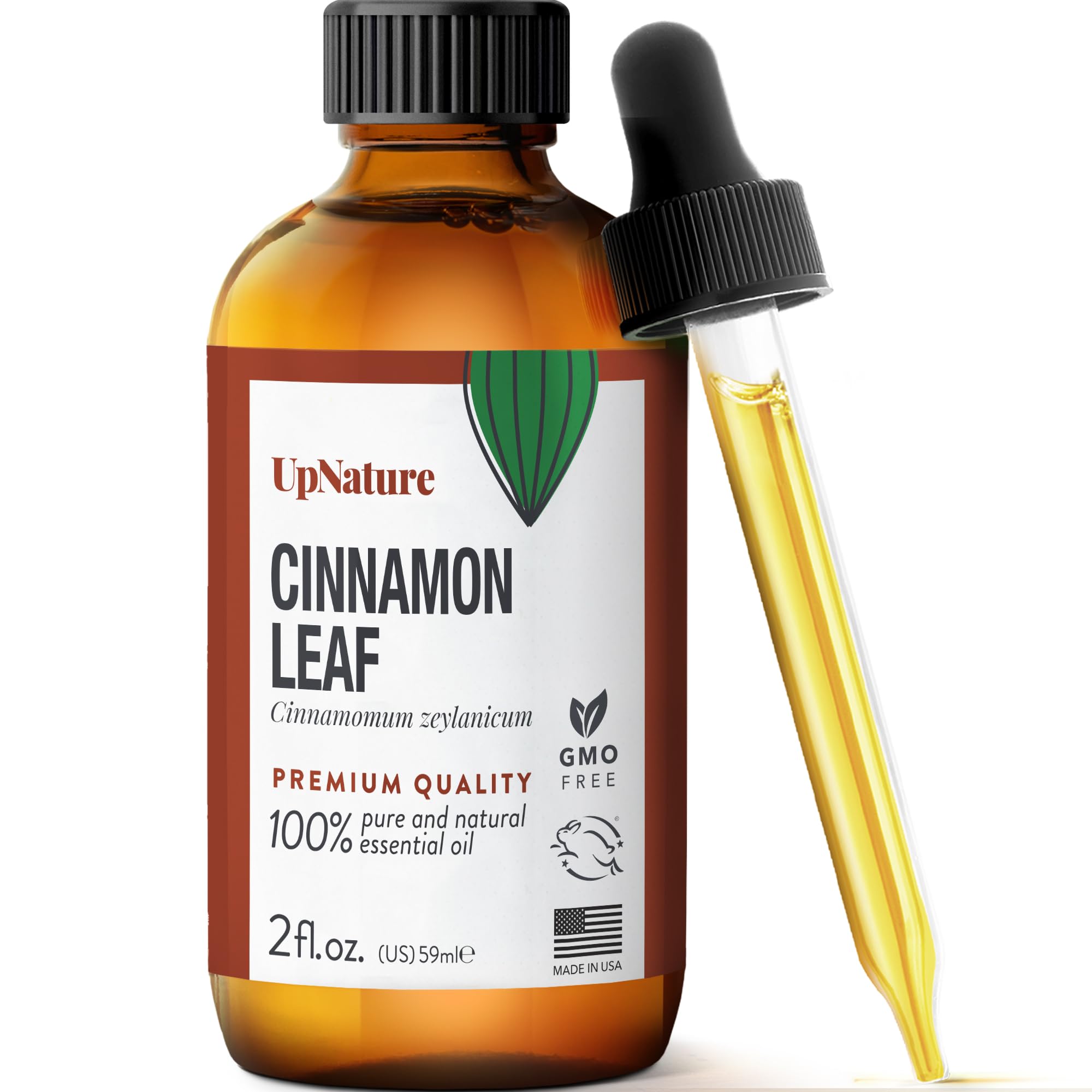 UpNature Cinnamon Essential Oil - 100% Natural & Pure, Undiluted, Premium Quality Aromatherapy Oil- Cinnamon Leaf Essential Oil Natural Pain Ease, Alleviates Muscle Aches, Sickness & Boost Mood, 2oz