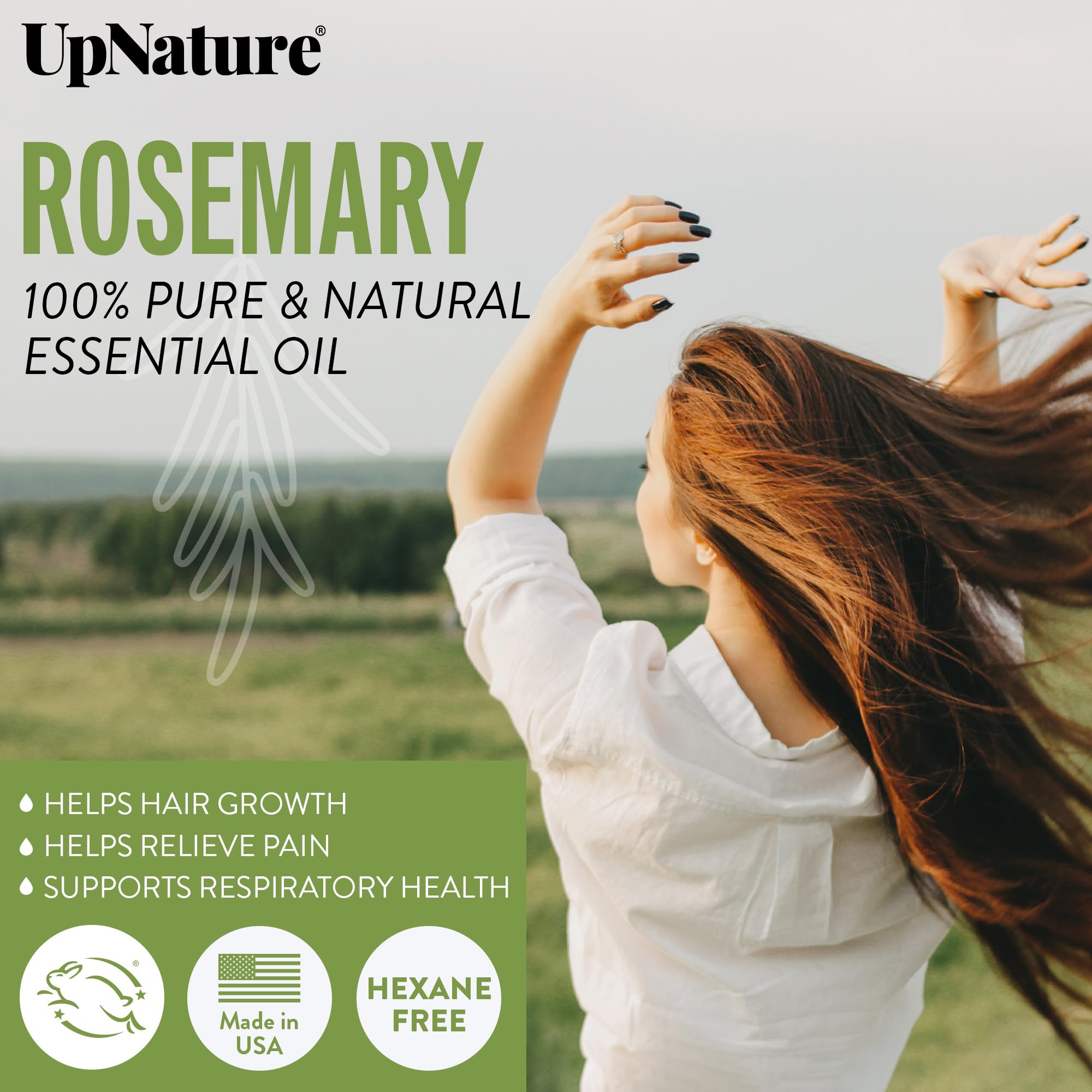 Rosemary Essential Oil Roll On   Topical Rosemary Oil for Hair Growth & Skin - Therapeutic Grade Aromatherapy Oils - Improve Focus and Memory, Relieves Pain & Improves Circulation - Pre-Diluted