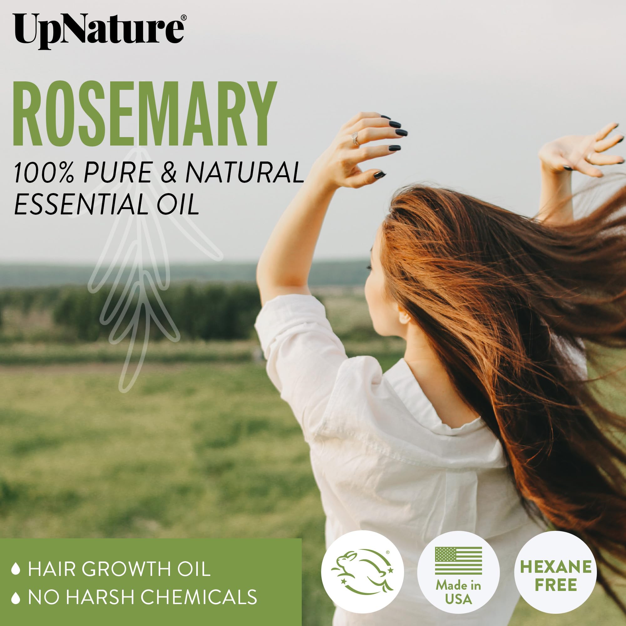 UpNature Rosemary Essential Oil for Hair Growth   100% Pure & Natural Rosemary Oil for Hair Growth, Nourishing Scalp Strengthening Hair Oil - Stimulates Healthy Hair Growth, Skin & Nails, 2oz