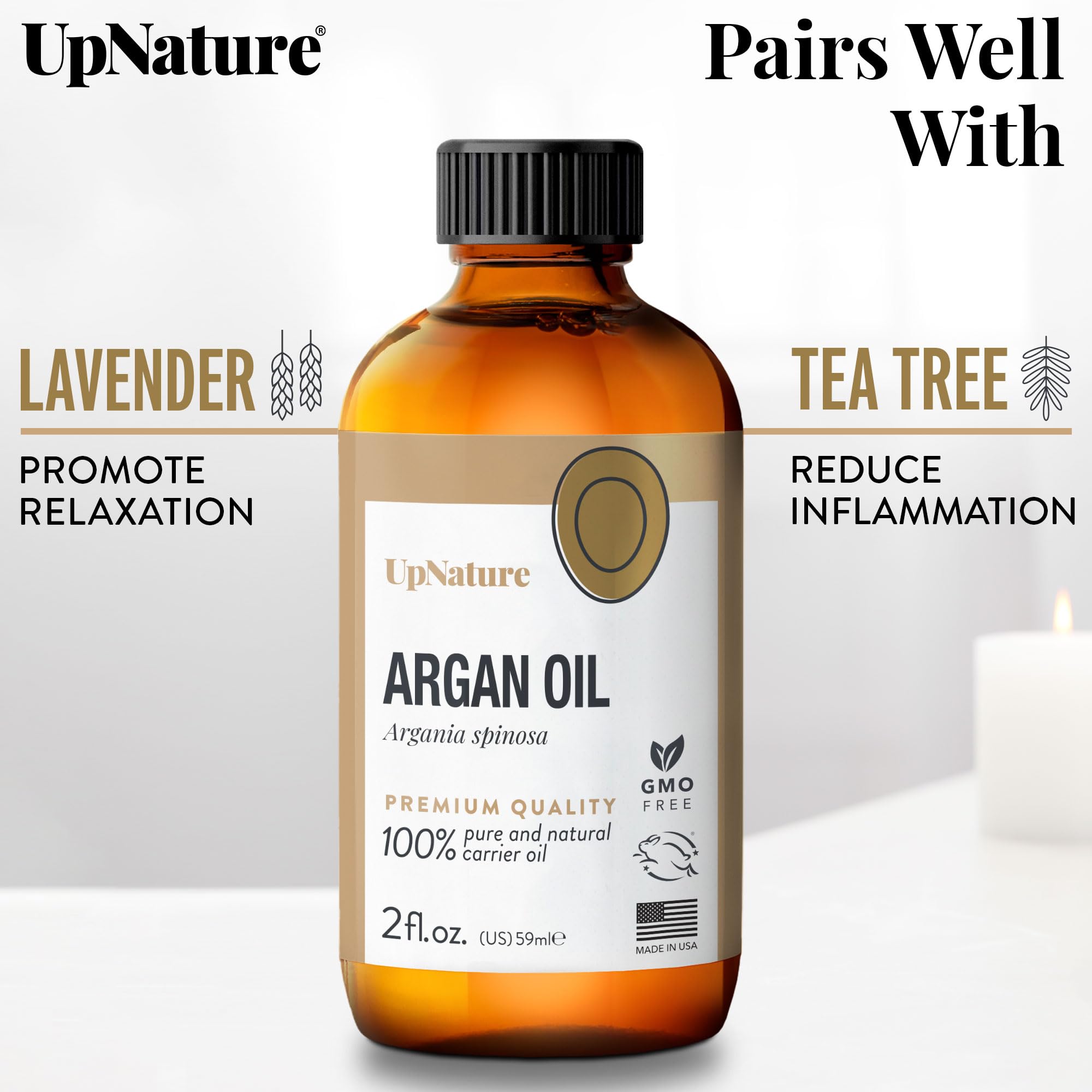 UpNature Argan Oil 2oz - 100% Natural & Pure Argan Oil for Hair Growth, Natural Cuticle Oil & Skin Care Products for Stretch Marks & Scars- Carrier Oil for Essential Oils for Skin