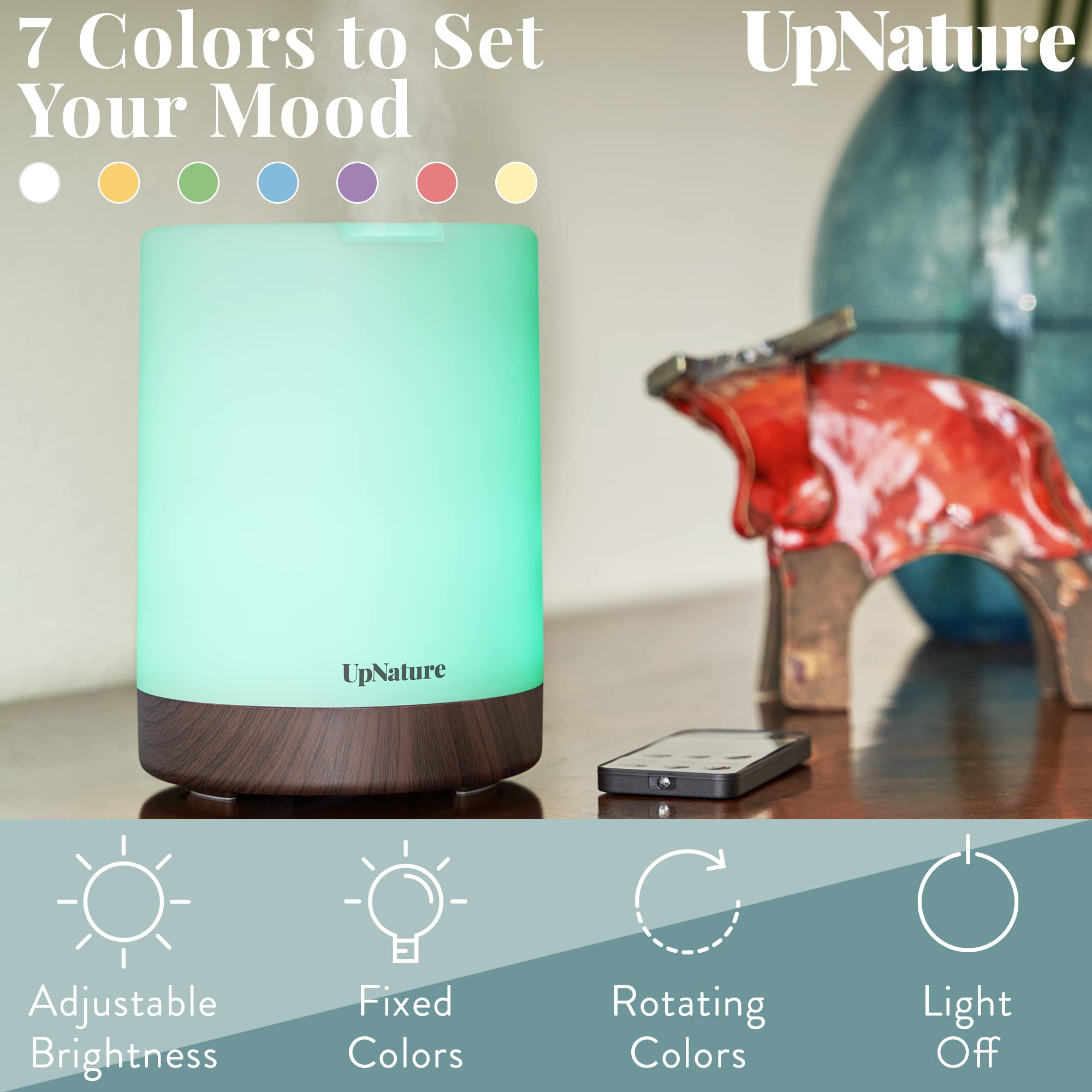 UpNature Essential Oil Diffuser for Large Room, 300ml Aromatherapy Diffuser Cool Mist Ultrasonic Diffuser, up to 12hrs of Continuous Aroma with Auto- ShutOff - 7 LED Light Colors