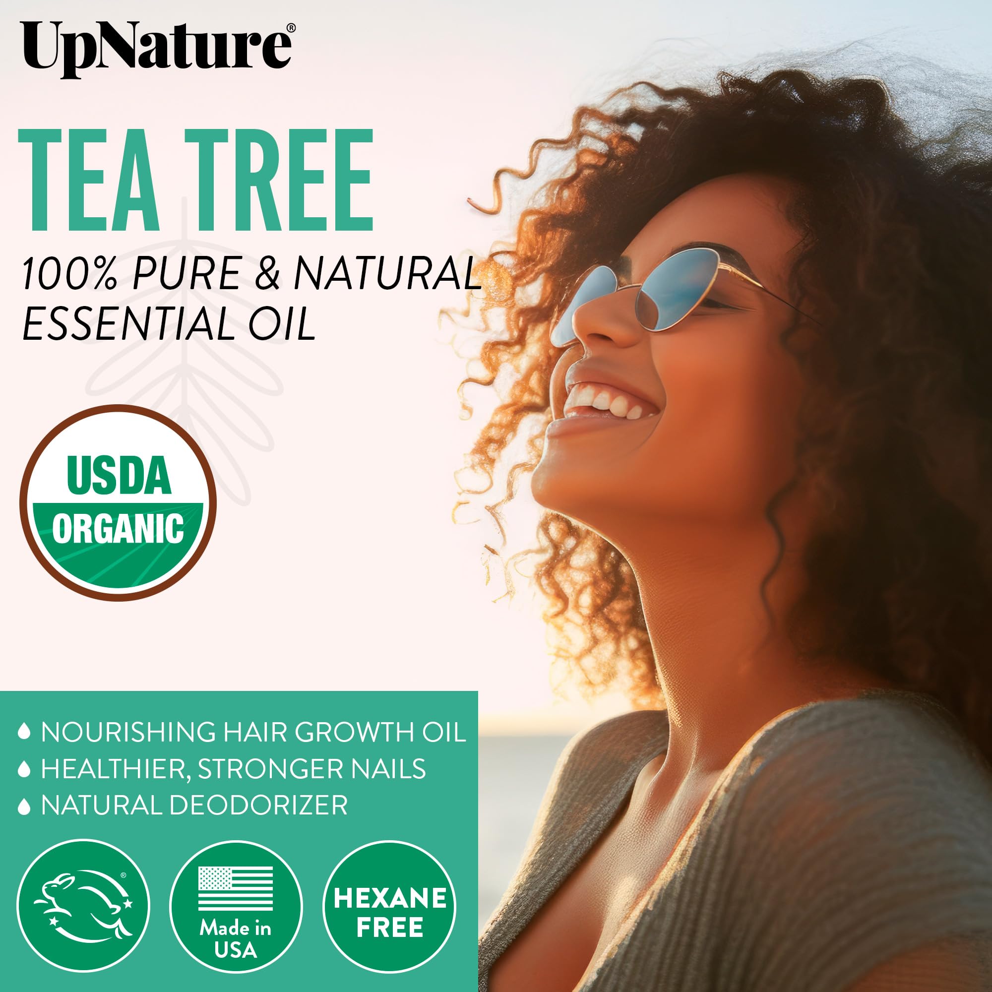 USDA Certified Organic Tea Tree Essential Oil 2oz   100% Natural & Pure Tea Tree Oil for Skin Care, Hair Growth Serum & Healthy Toenail - Premium Quality Aromatherapy Oil for Hair Skin and Nails