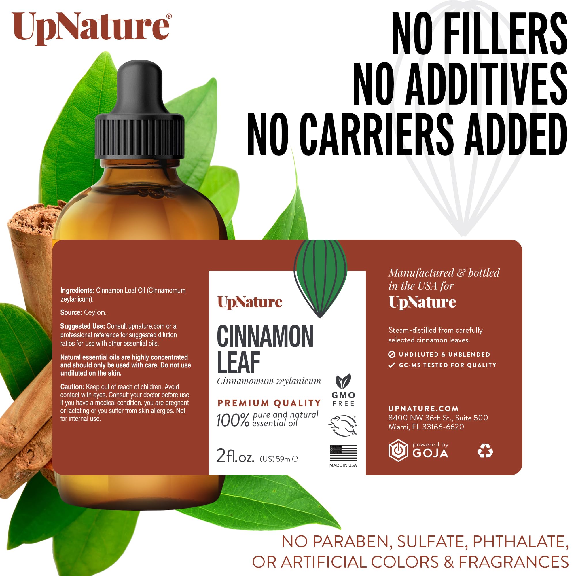 UpNature Cinnamon Essential Oil - 100% Natural & Pure, Undiluted, Premium Quality Aromatherapy Oil- Cinnamon Leaf Essential Oil Natural Pain Ease, Alleviates Muscle Aches, Sickness & Boost Mood, 2oz