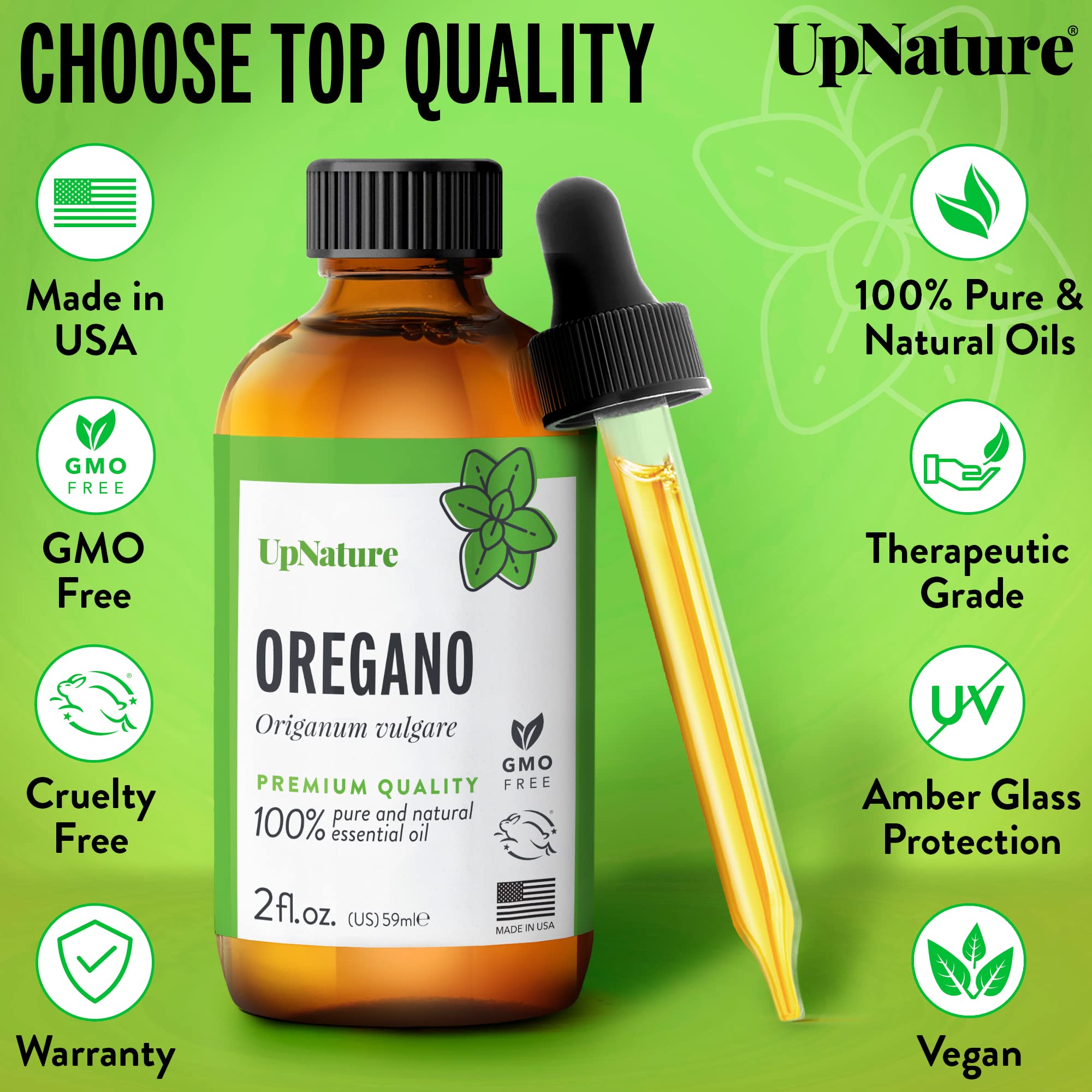 UpNature Oregano Essential Oil - 100% Natural & Pure, Undiluted, Premium Quality Aromatherapy Oil of Oregano Liquid - Supports Healthy System & Nails, Digestion & Respiratory Relief, 2oz