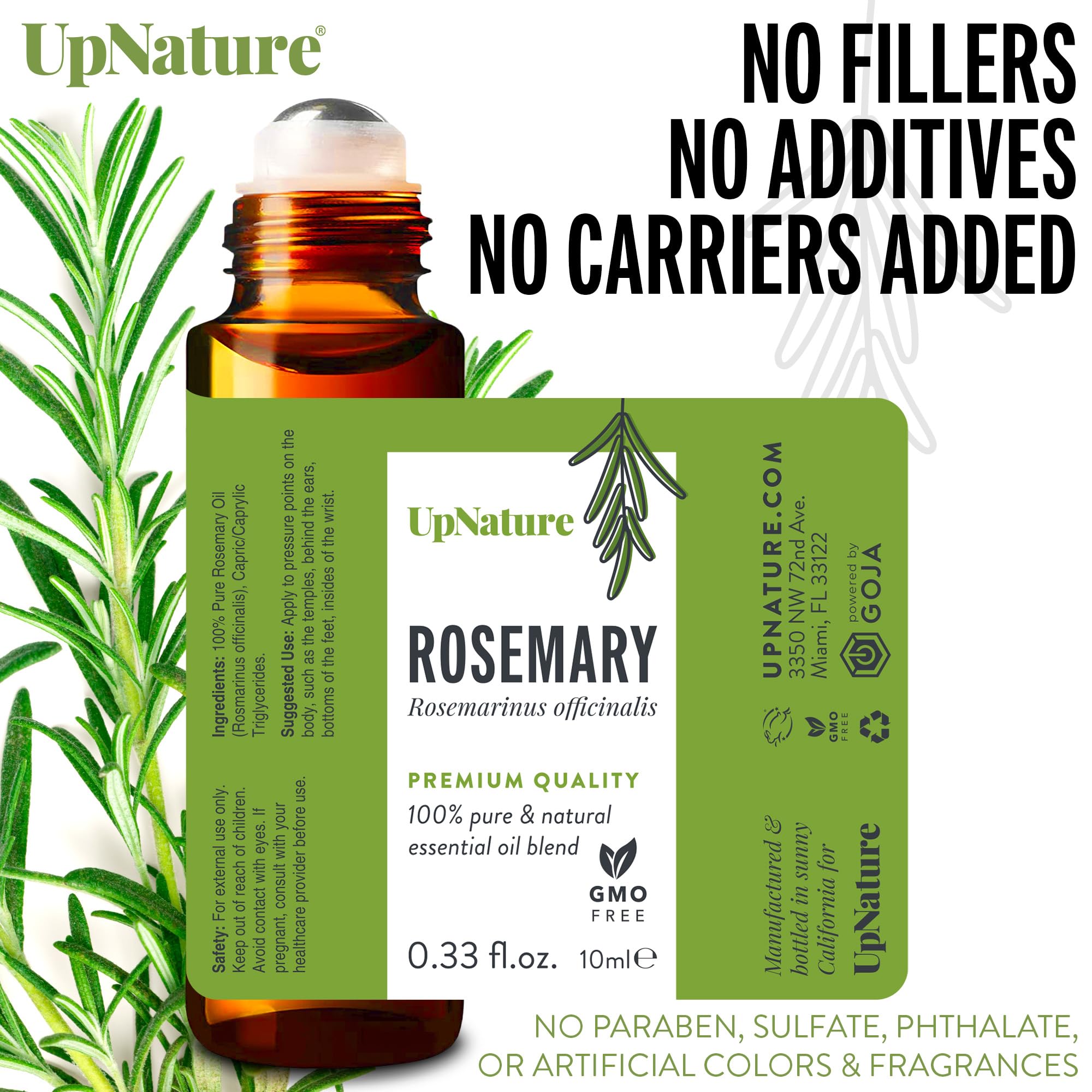 Rosemary Essential Oil Roll On   Topical Rosemary Oil for Hair Growth & Skin - Therapeutic Grade Aromatherapy Oils - Improve Focus and Memory, Relieves Pain & Improves Circulation - Pre-Diluted