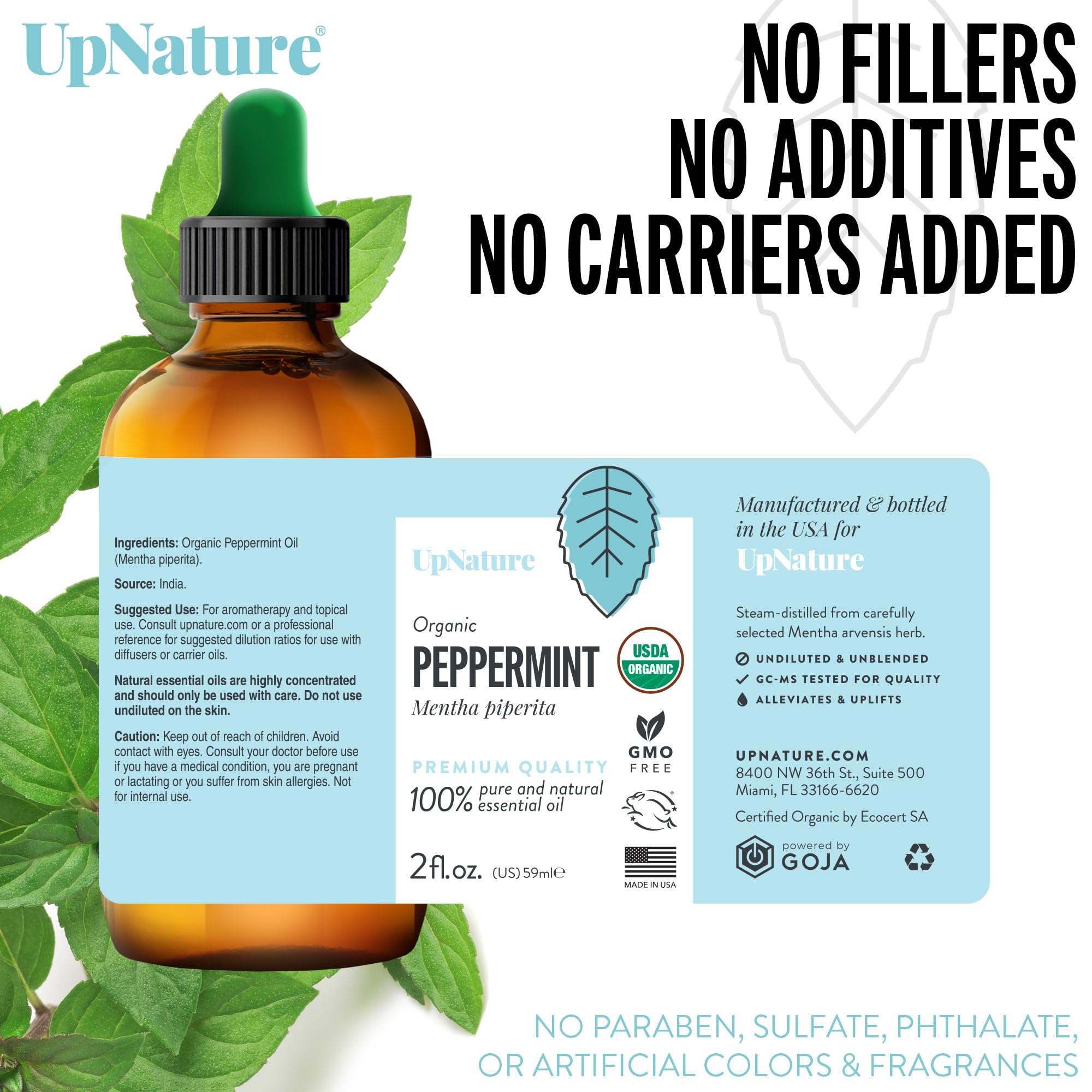 USDA Certified Organic Peppermint Essential Oil 2oz  100% Natural & Pure Peppermint Oil Aromatherapy Oil