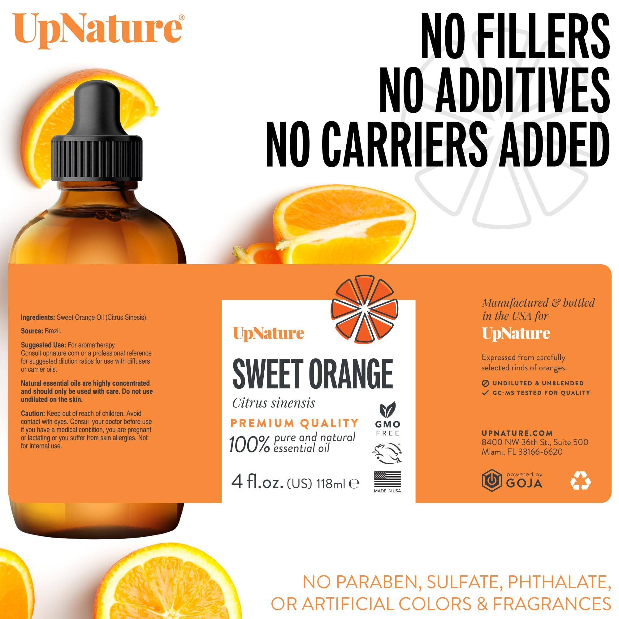UpNature Orange Essential Oil - 100% Natural & Pure, Undiluted, Premium Quality Aromatherapy Oil - Sweet Orange Oil for Skin, Mood Boosting and Calming, 4oz