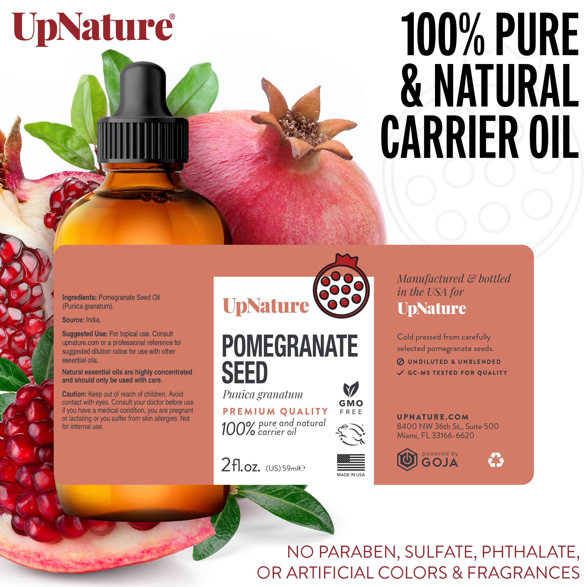 Pomegranate Seed Oil 2oz - 100% Pure & Natural Pomegranate Oil- Skin Oil, Facial Oil, Face Moisturizer, Hair Oil, Hair Growth Serum & Cuticle Oil- Carrier Oils for Essential Oils- Therapeutic Grade