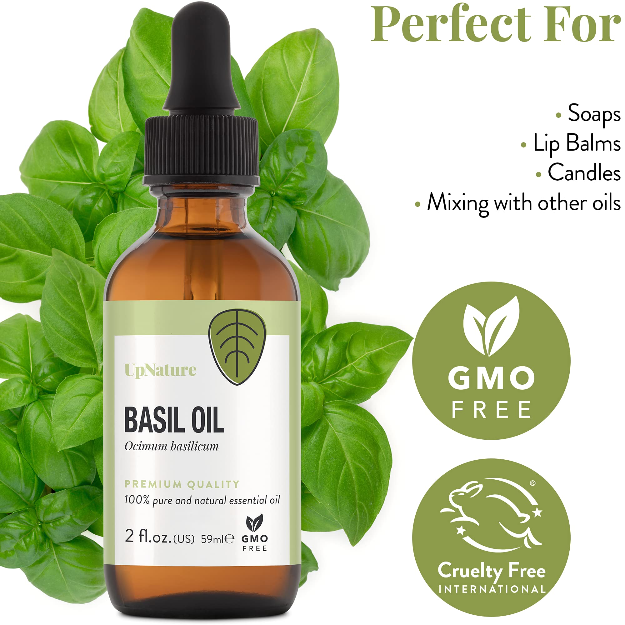 UpNature Basil Essential Oil - 100% Natural & Pure, Undiluted, Premium Quality Aromatherapy Oil- Basil Oil for Skin, Strengthen Hair & Stimulates Scalp, Relieves Congestion & Muscle Discomfort, 2oz