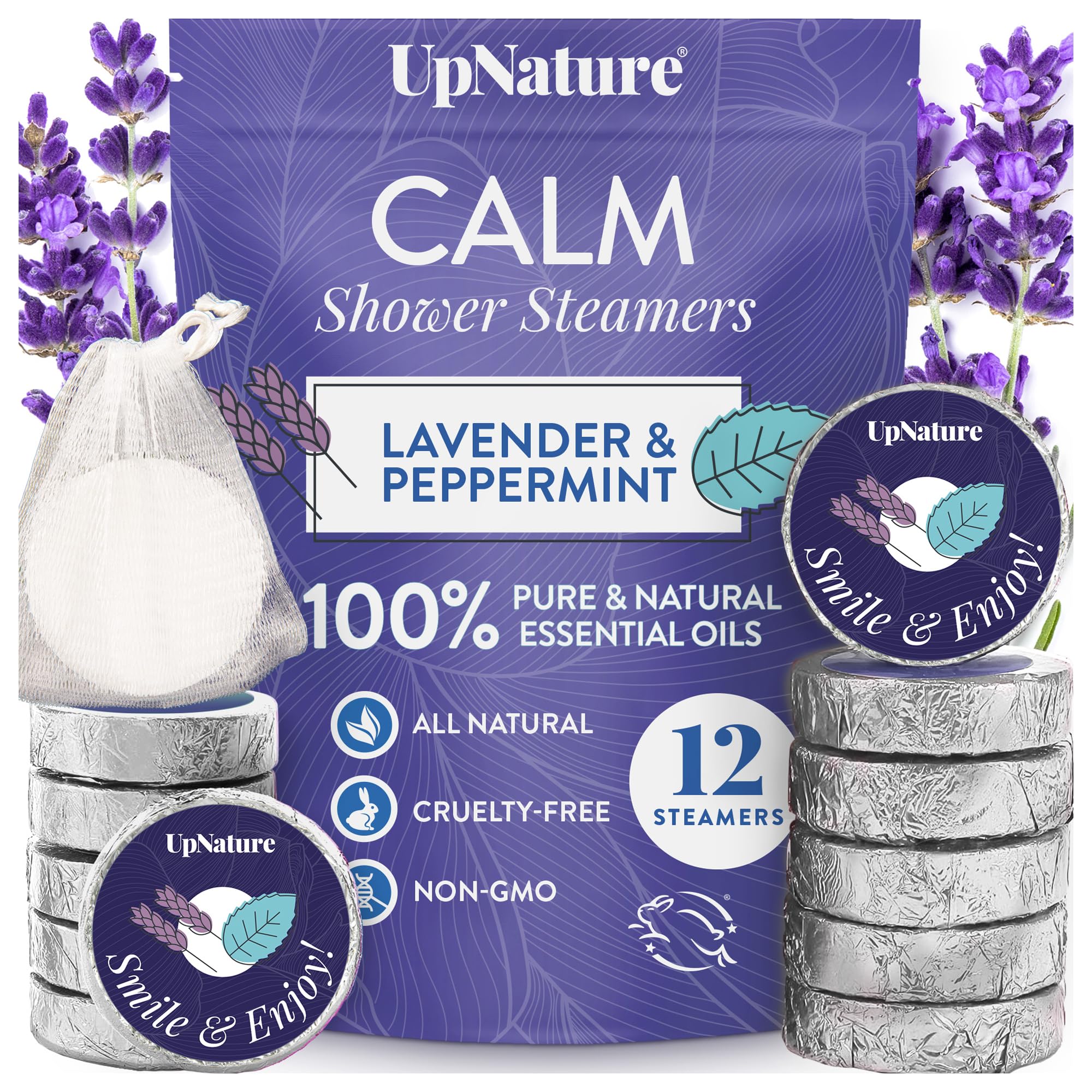 UpNature Shower Steamers Aromatherapy, Calm 12pcs - Lavender Shower Steamer Restore Relaxation, Essential Oil Lavender Shower Bath Bombs Tablets for Stress Relief, Self Care Gifts for Women & Men